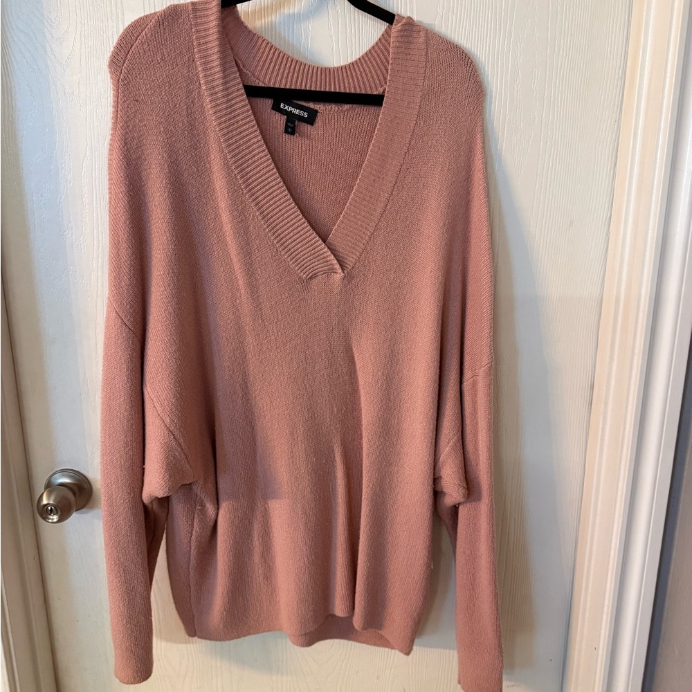 Express Pink Oversized V-Neck Sweater